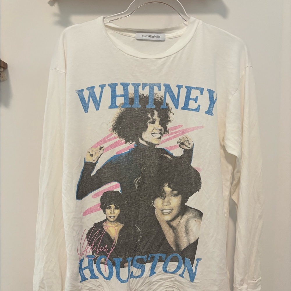 Daydreamer Whitney Houston Graphic Tee in White and Blue